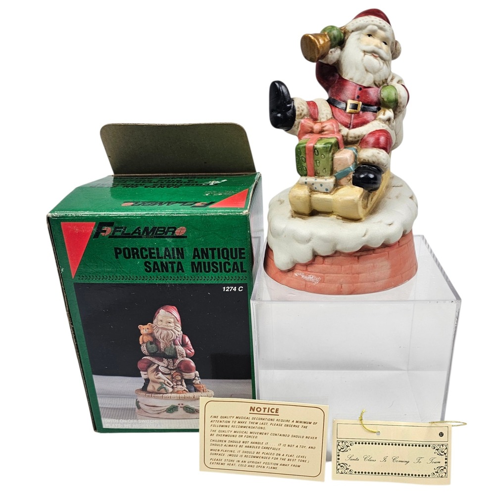Flambro‎ Porcelain Antique Santa Musical Figurine Santa Claus Is Coming To Town